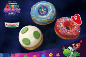 collaboration between the movie The Super Mario Galaxy Movie (releasing April 24, 2026) and Krispy Kreme Doughnuts